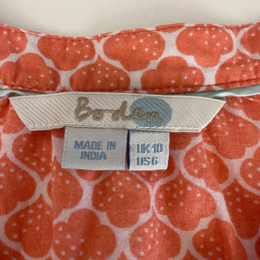 Boden Iconic Geometric Print Cotton Notch Neck Blouse Orange Size 6 - Image 9