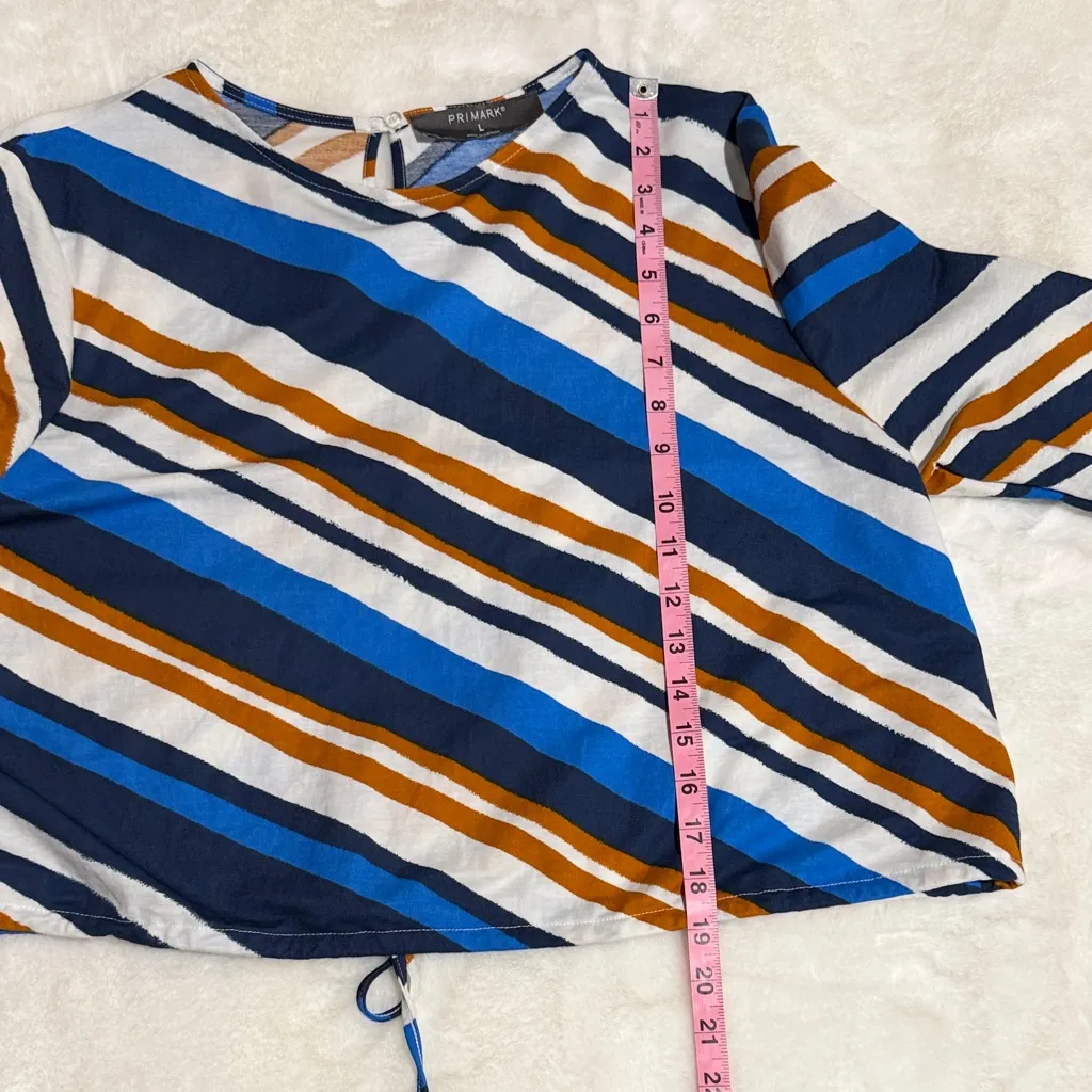 Primark Size Large Women’s Blue and Brown Striped Long Sleeve Cropped Top - Image 8