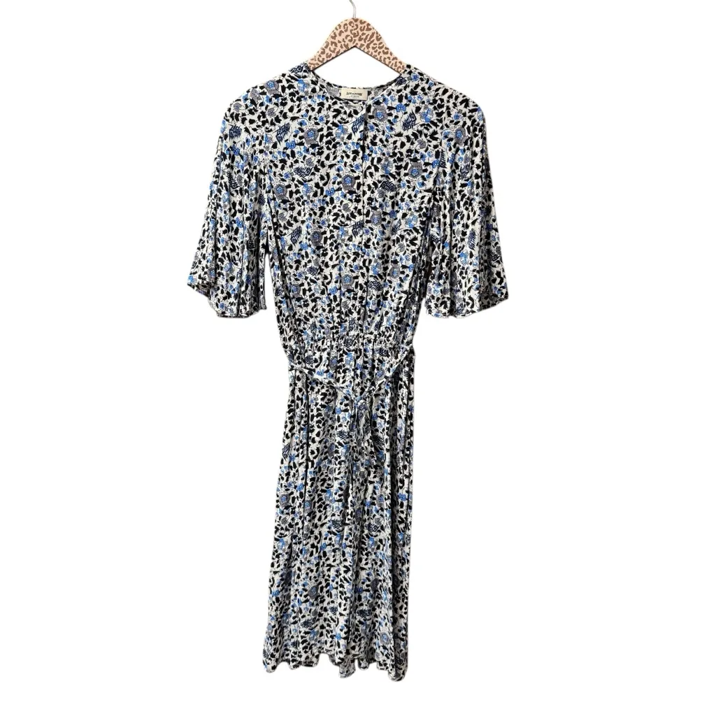 Zadig & Voltaire Rhone Floral Print Crepe Short Sleeve Midi Dress Sea Small - Image 4
