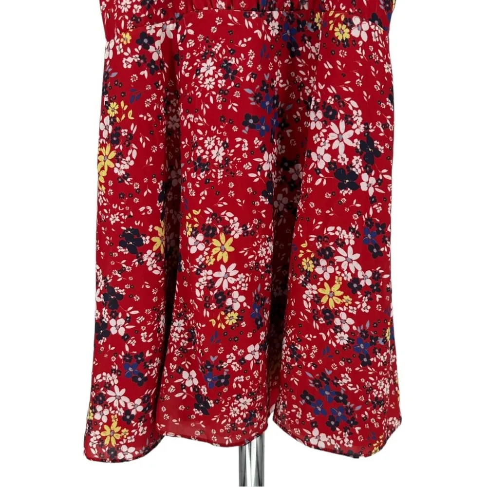 Parker Red Floral Halter High Neck Ruffle Trim Mini Dress size XS - Image 4