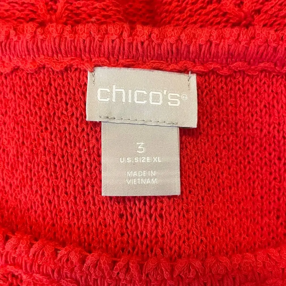 Chicos Women Tunic Sweater XL Coral Fringe Hem Textured Workwear‎ Boho Cottage - Image 2