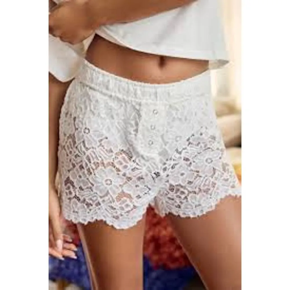 by ANTHROPOLOGIE Sheer Lace Boxer Shorts White Size Large L LOUNGEWEAR FEMININE - Image 6