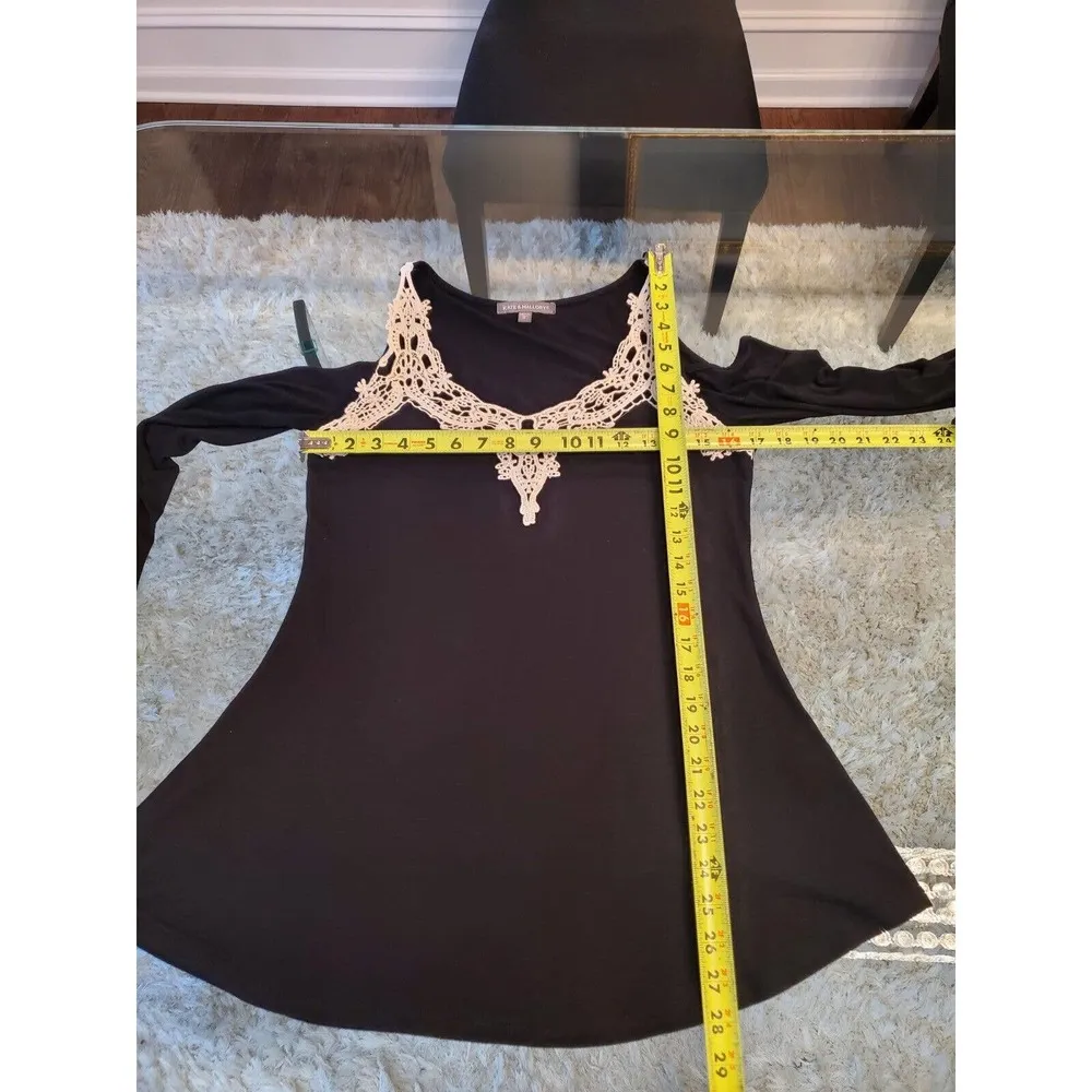 Kate & Mallory Women Black Rayon Round Neck Long Sleeve Casual Top Blouse Size S - Image 7