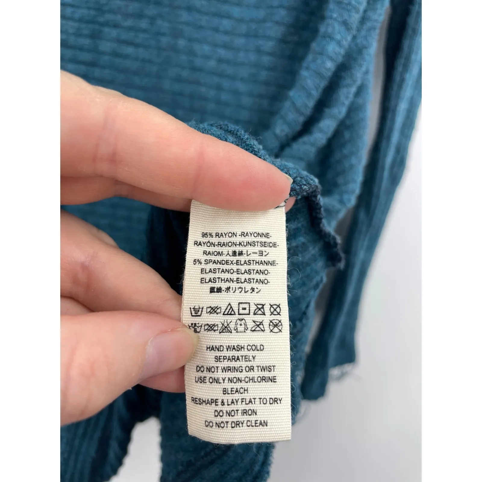 Free People Sweater Womens Small Lover Rib Thermal Teal Long Sleeve We The - Image 6