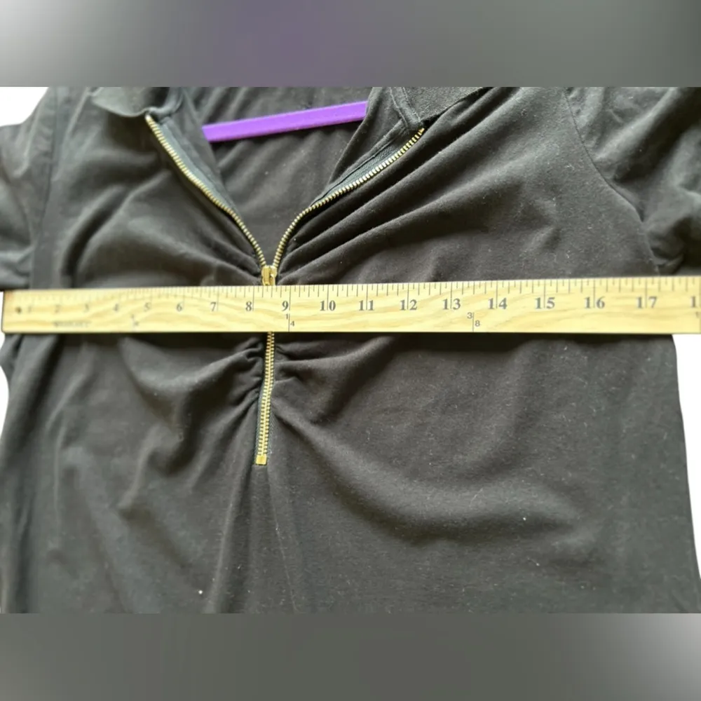 Michael Kors‎ Women's Black Polo Shirt L Short Sleeve Casual Zipper Top - Image 9