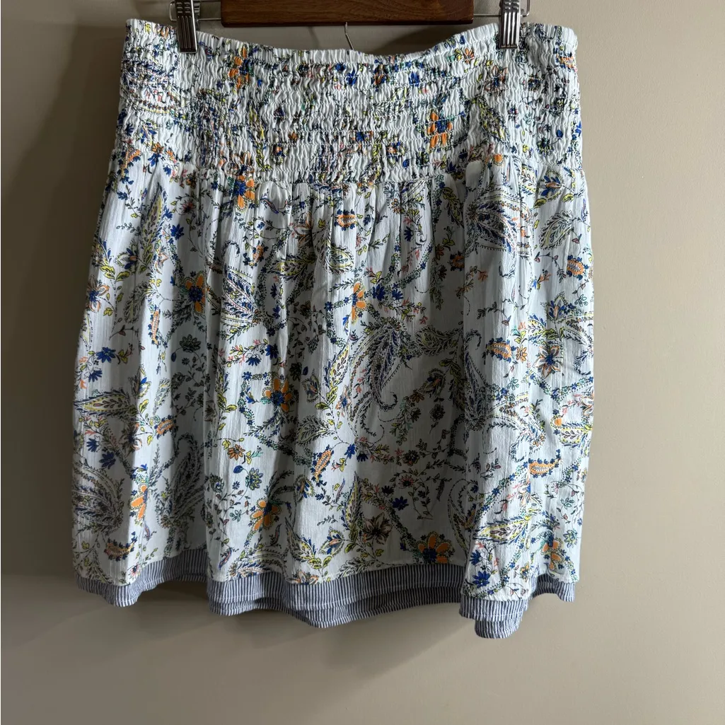 NWT j Jill smock waist tiered skirt Porcelain paisley Blue Size L - Image 6