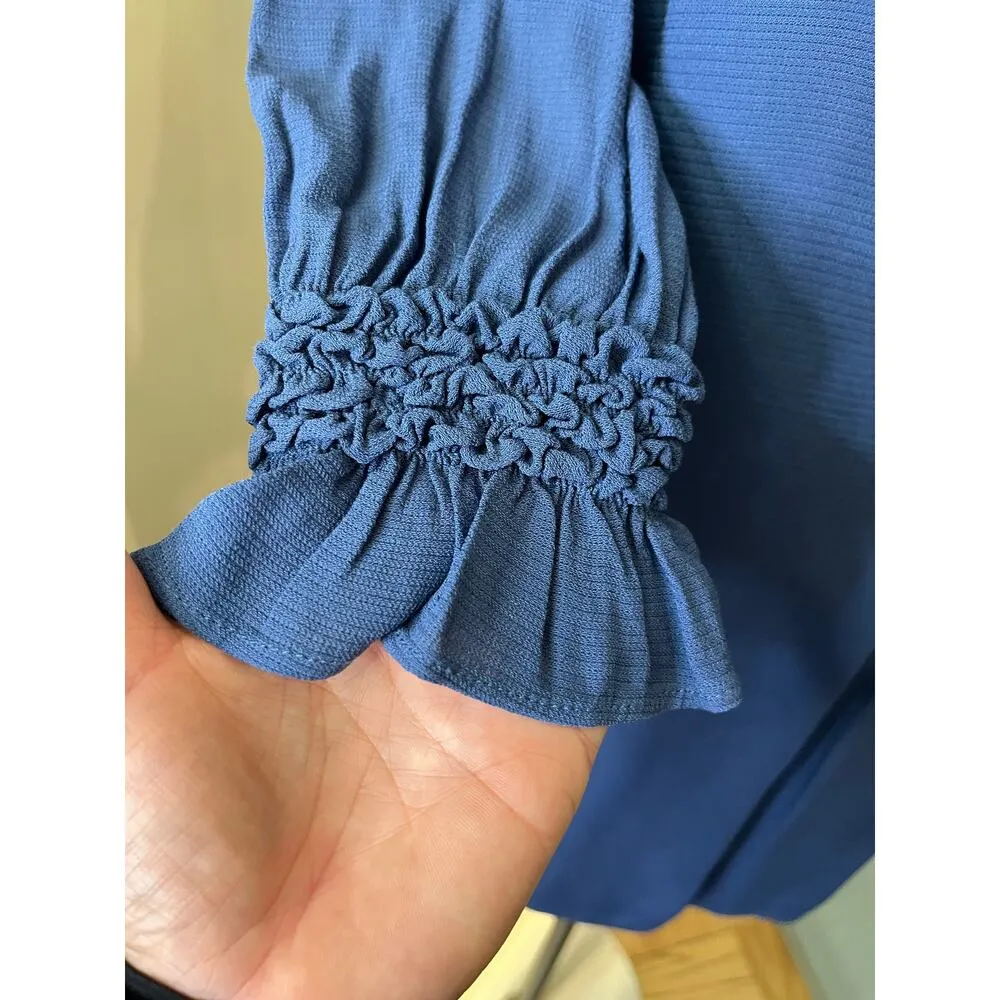 MAJE Realiste Blue Dress Boat Neck Casual Long Sleeves Elastic Cuff Sz 2 Medium - Image 5