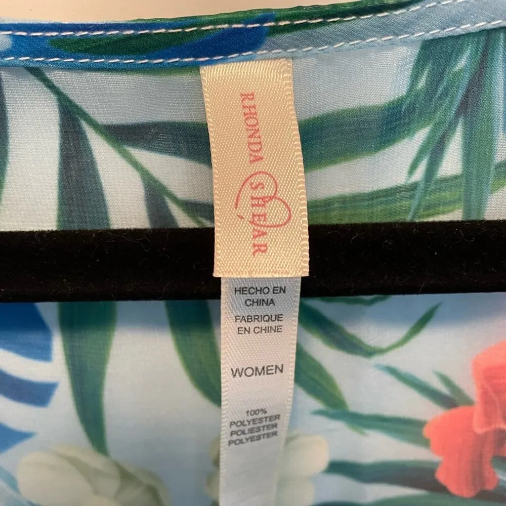 Rhonda Shear Tropical Blue Floral Poncho Sheer Swim Cover - Image 3