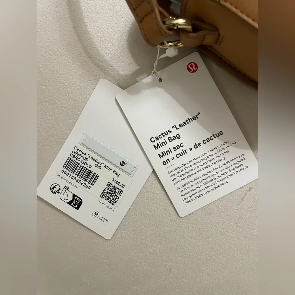 Lululemon NWT Cactus Leather Mini Crossbody Bag & clippable Pouch Brown & Gold - Image 15