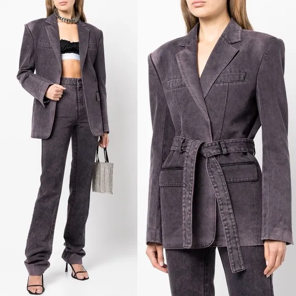 New Alexander Wang Self Belt Classic Boxy Blazer and High Waisted Slim Flare Set - Image 1