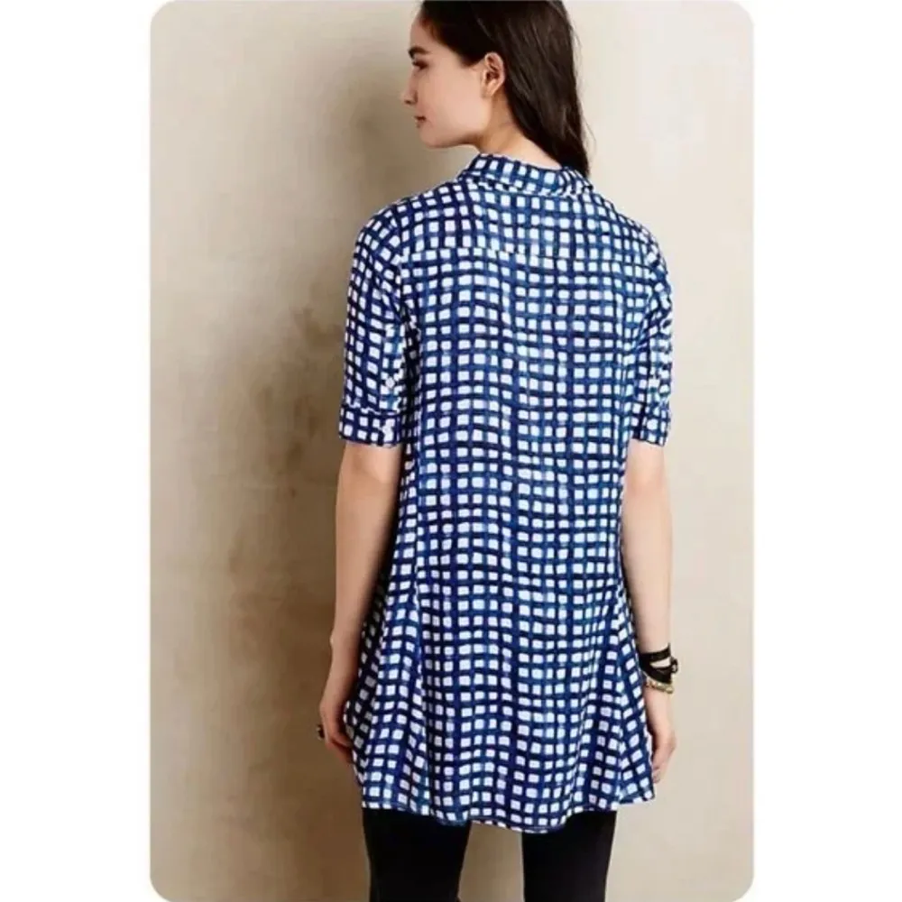 Anthropologie 11•1•TYLHO Adanne Blue Check Swing Blouse Top Size Small - Image 2