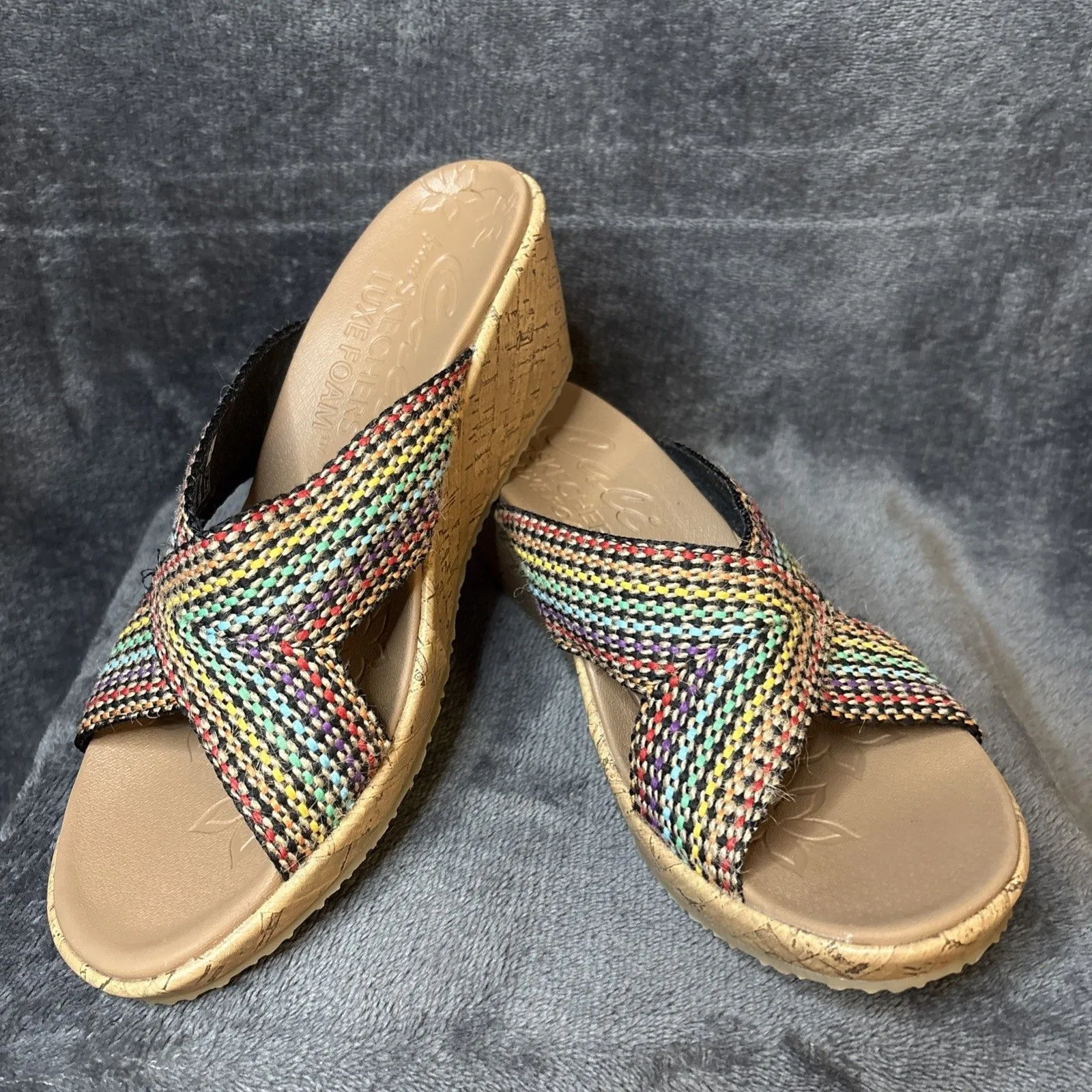 SKETCHERS Beverlee Womens Size 10 Wedge Cross Strap Sandals Shoes Rainbow - Image 8