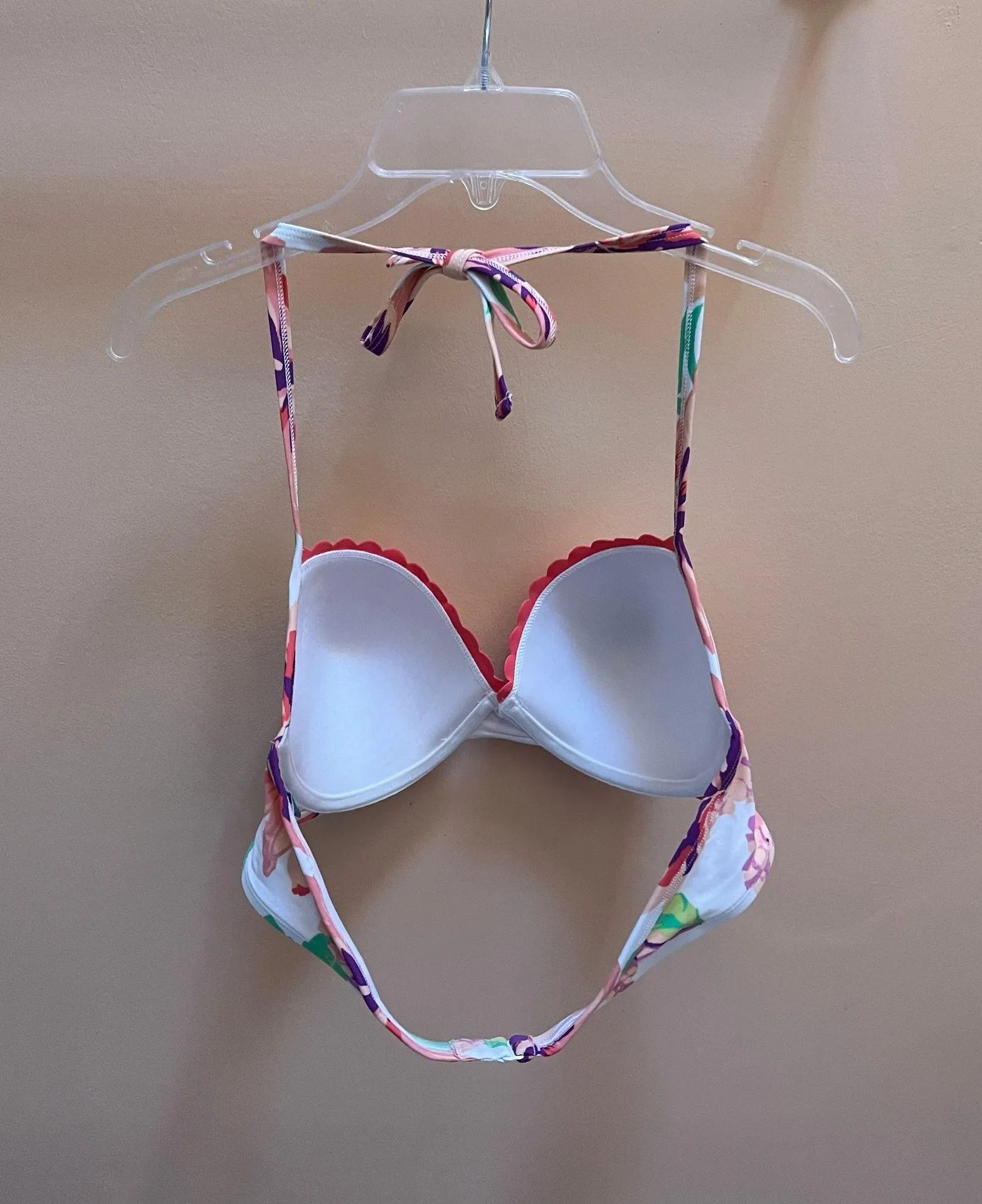 White & Pink Floral Bikini Top - Image 2