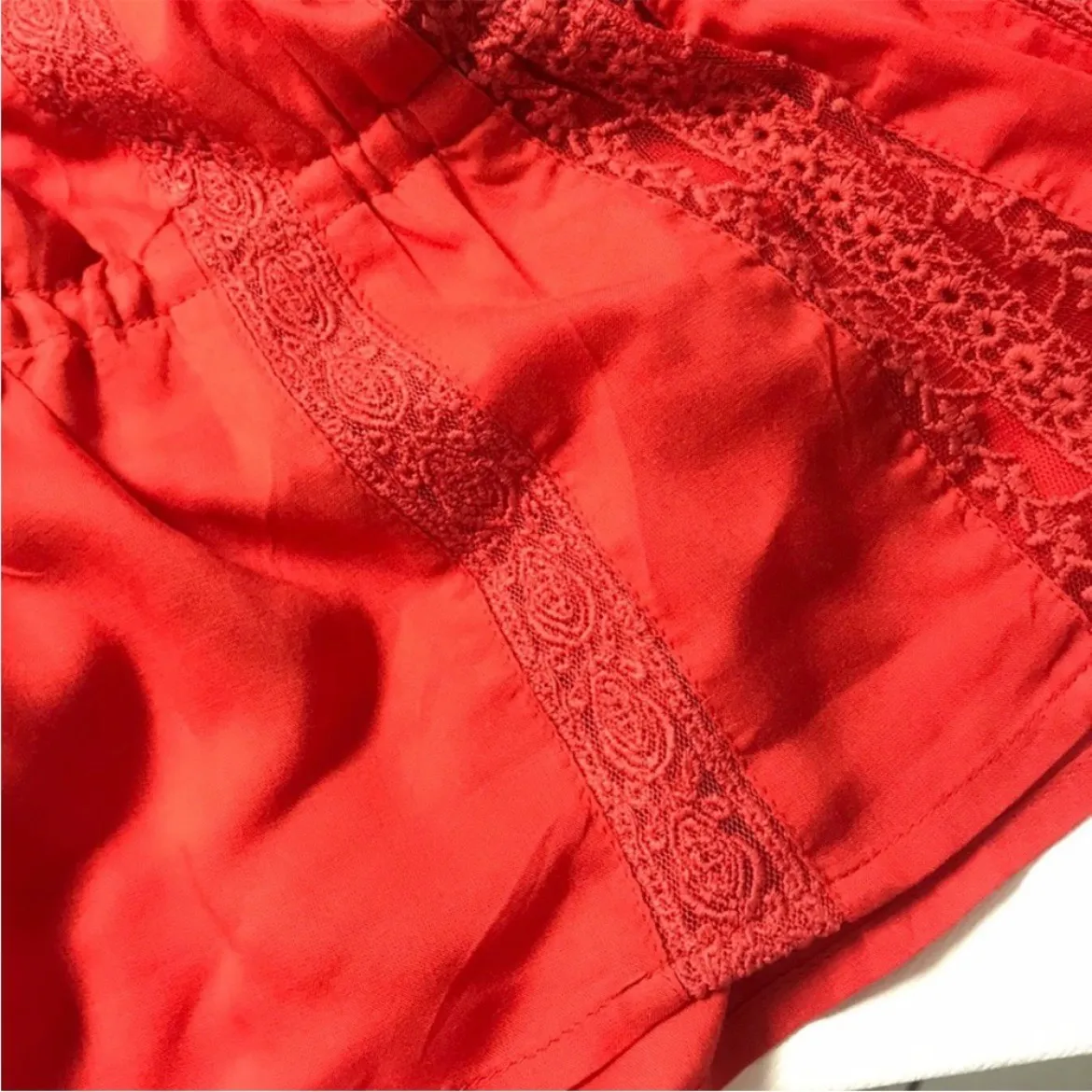 Red Peplum Lace Blouse NWT Size M - Image 7