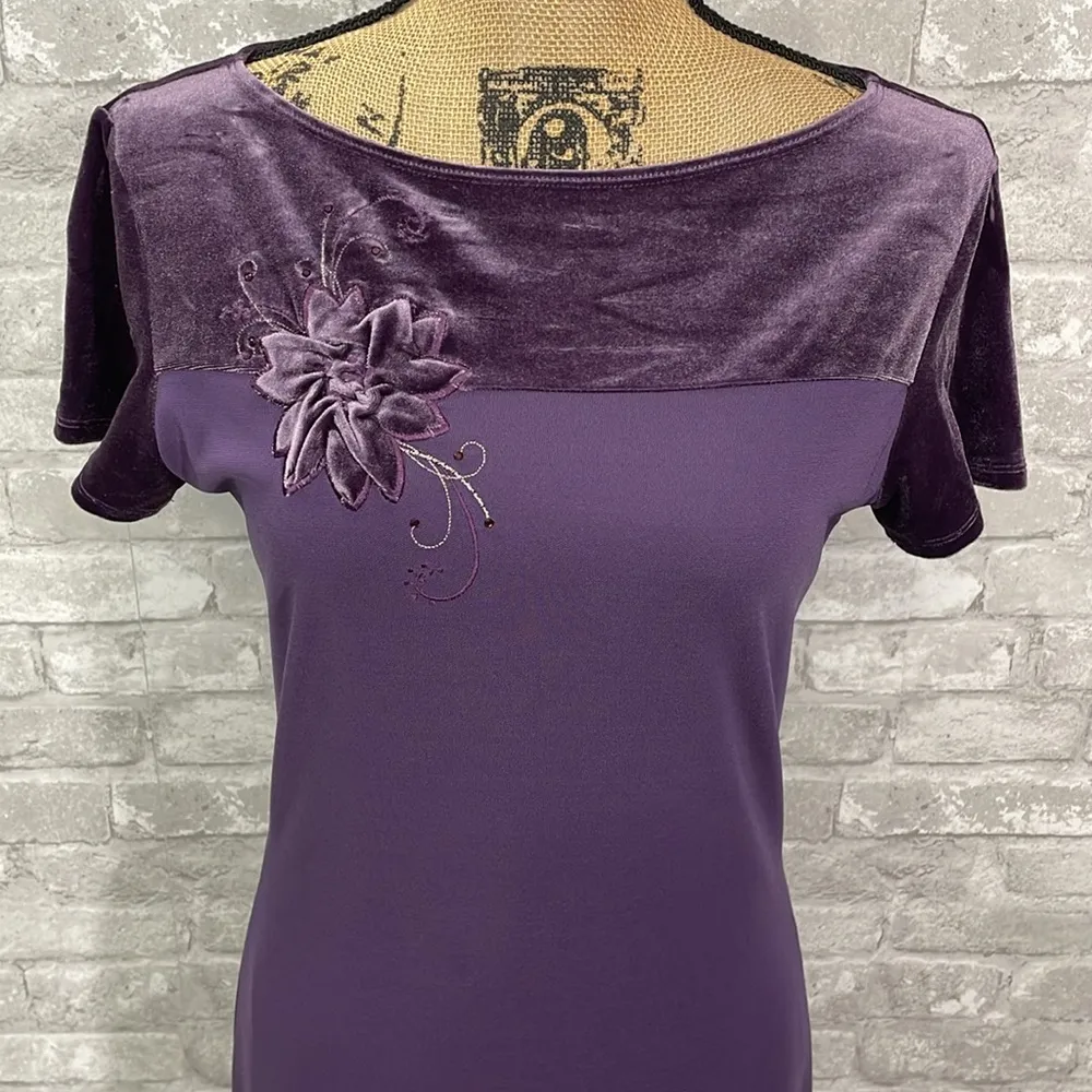 Carole Little Purple Velvet Mesh Maxi Dress - Image 2