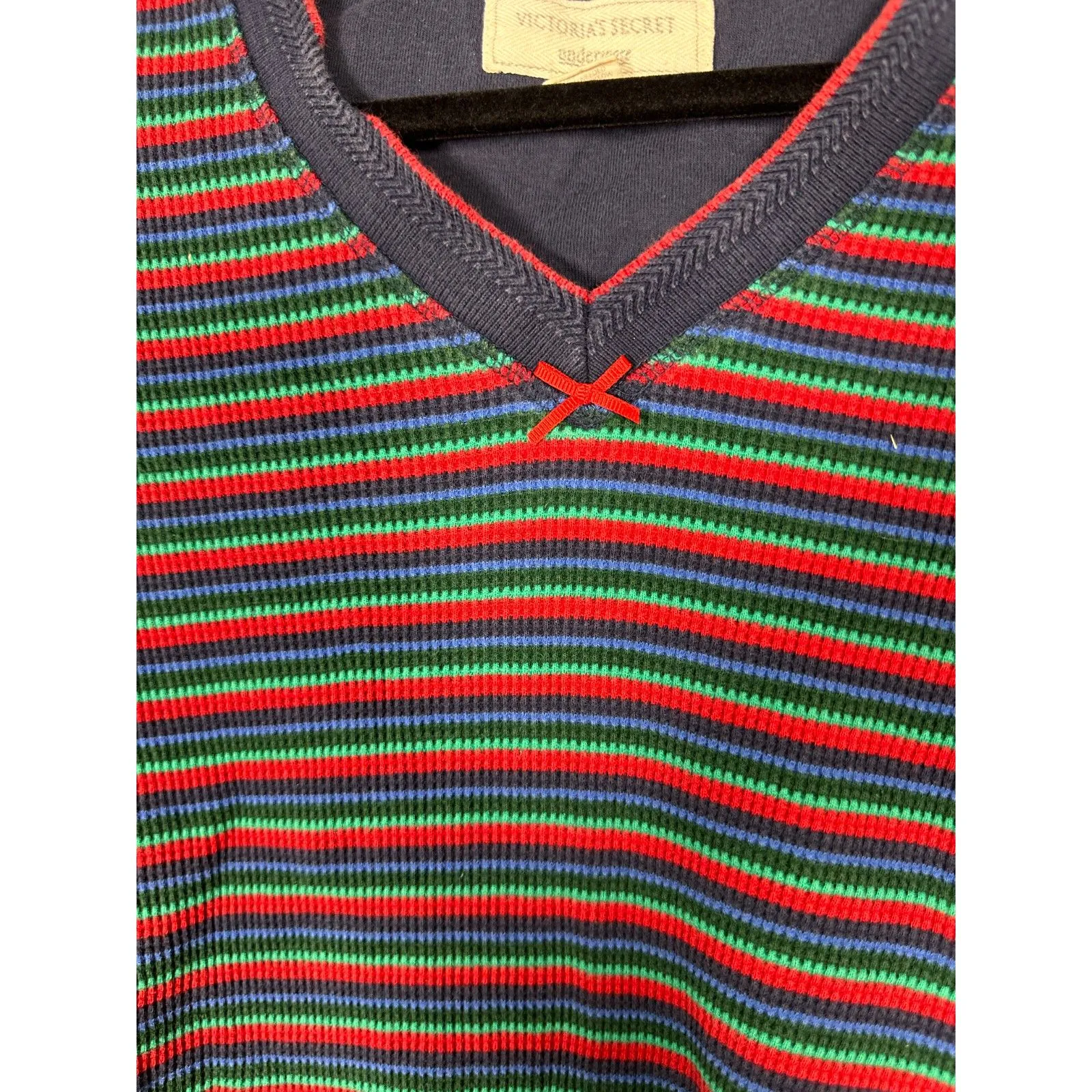 Victoria's Secret Vintage Striped Long Sleeve Bow Waffleknit Shirt Small - Image 5