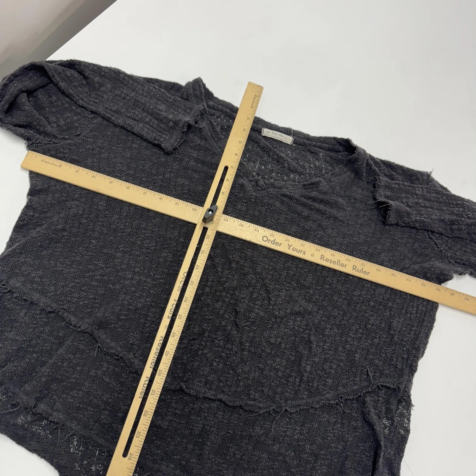 Free People  We The Free‎ Sweater Womens Medium Gray Ocean Air Hacci Distressed - Image 6