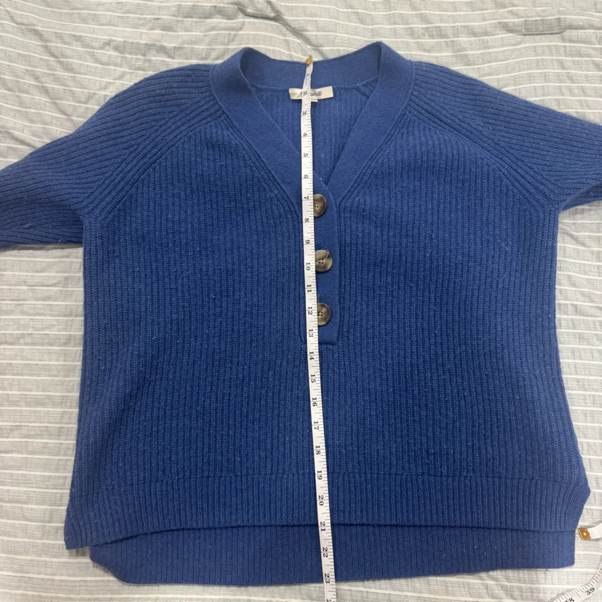 Madewell Blue Ribbed Henley Sweater Size Small - Image 7