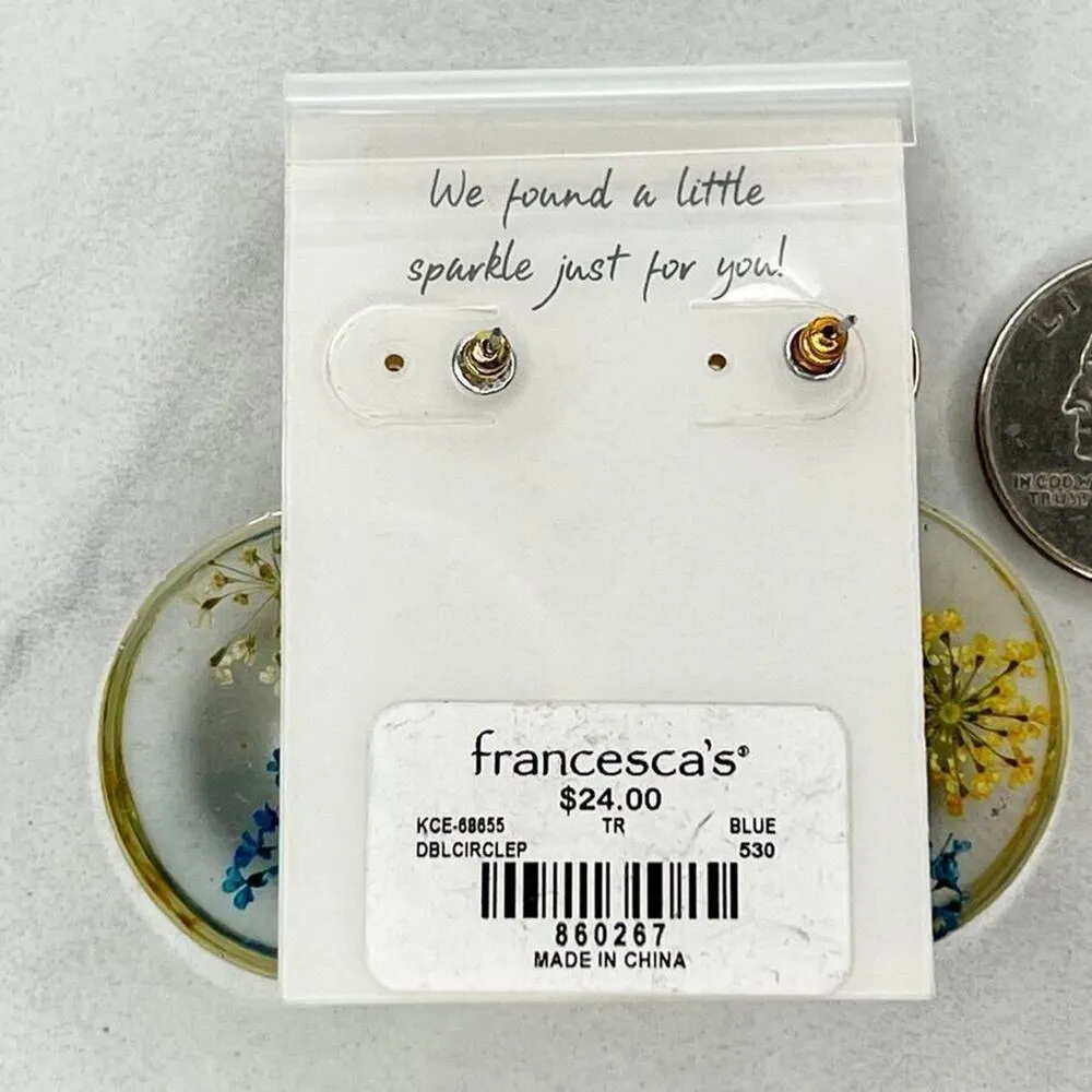Francesca's Gold Tone Pressed Flowers Dangle Post Earrings Pierced Pair - Image 6