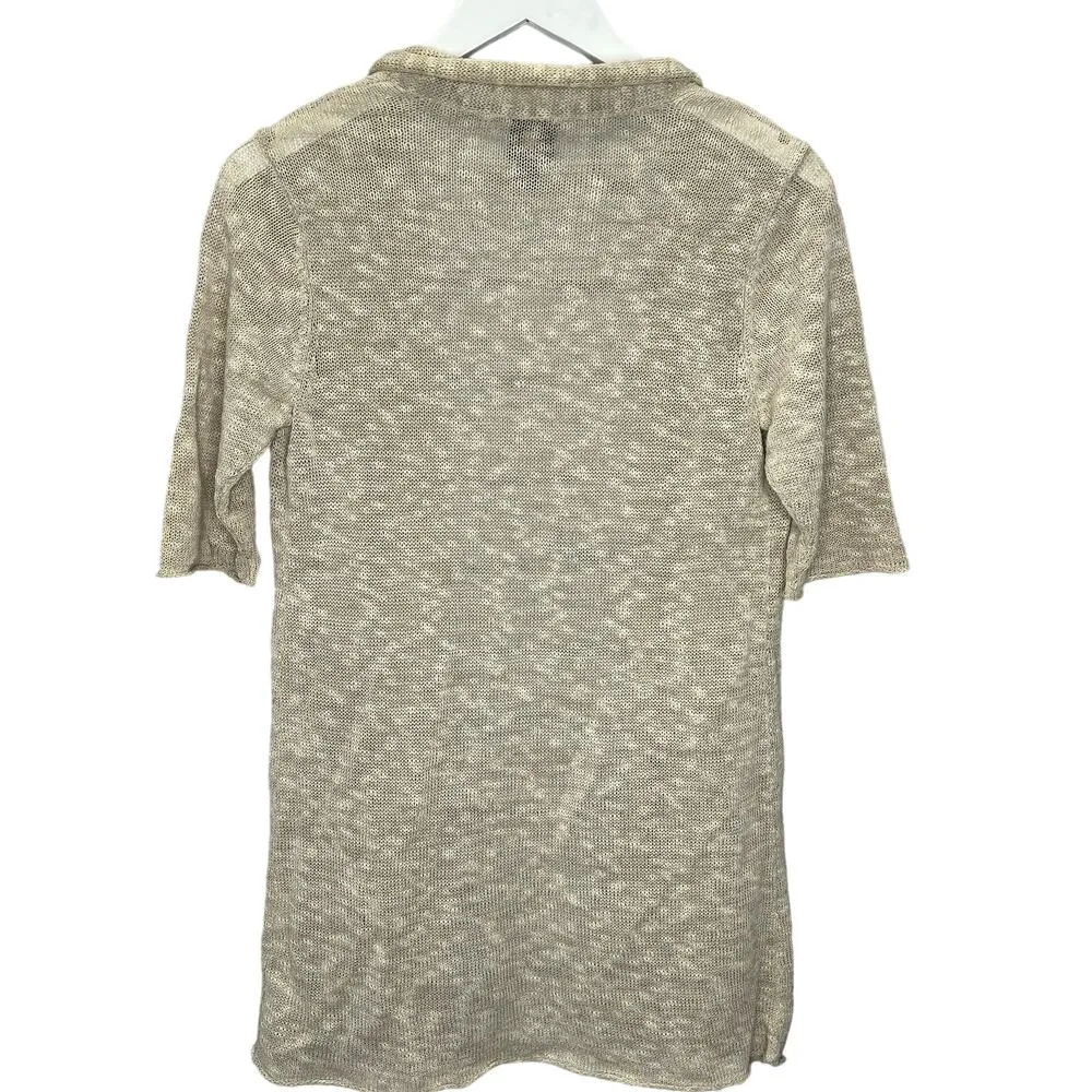 Eileen Fisher Half Sleeve Open Front Cardigan Beige Linen Cotton Blend Petite S - Image 2