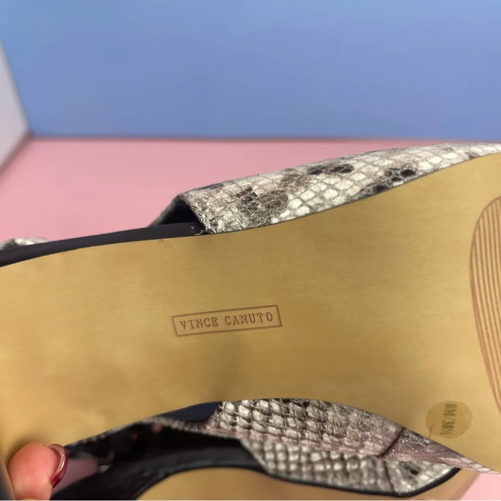 Vince Camuto Leather Saleesha Snakeskin squared Pointed Toe Slingback Heels Sz 8 - Image 11