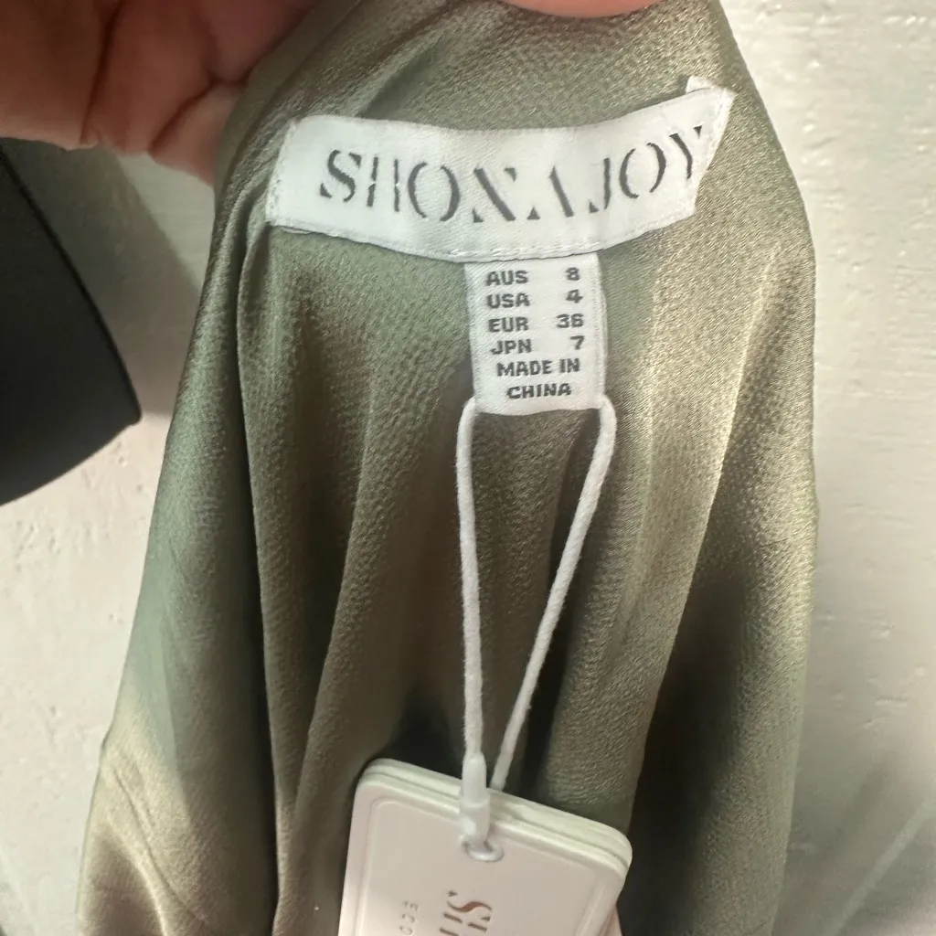 Shona Joy Green  Spaghetti Strap Luxe Ruffle Trim Wrap MIDI Gown Size 4 NWT - Image 13