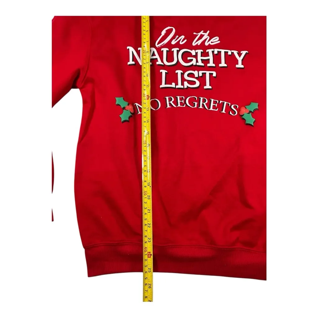 Women’s Christmas Naughty List Graphic Pullover Sweatshirt Long Sleeves, Sz XXS - Image 3