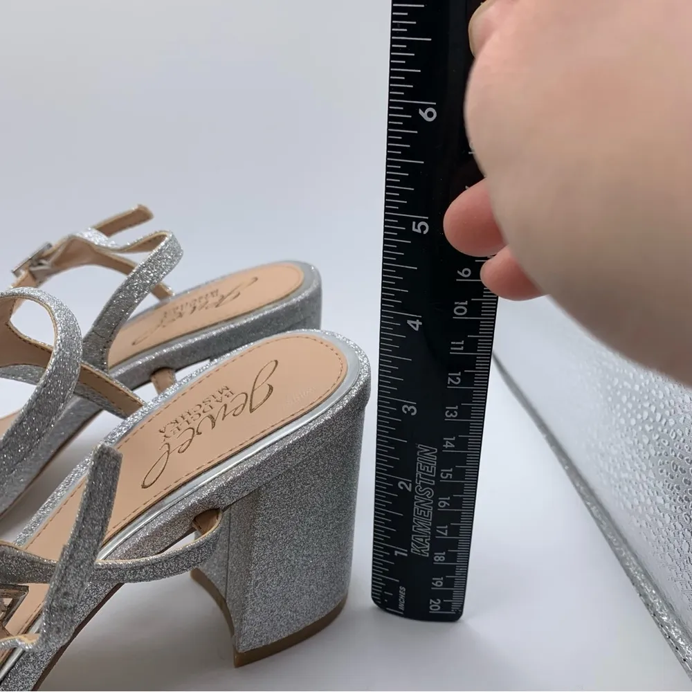 NWB Women's Jewel Badgley Mischka Catalina Open Toe Block Heel size 6.5 silver - Image 5