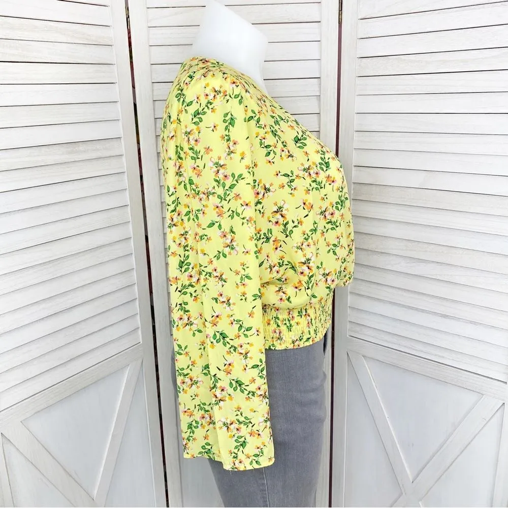 For The Republic Floral Bell Sleeve Surplice Blouse Yellow Large - Image 4