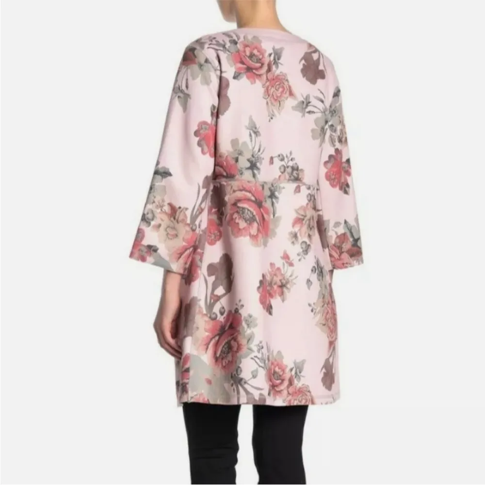 JOAN VASS Floral Blazer Jacket 3/4 Sleeve Faux Suede Open Front Duster M - Image 2
