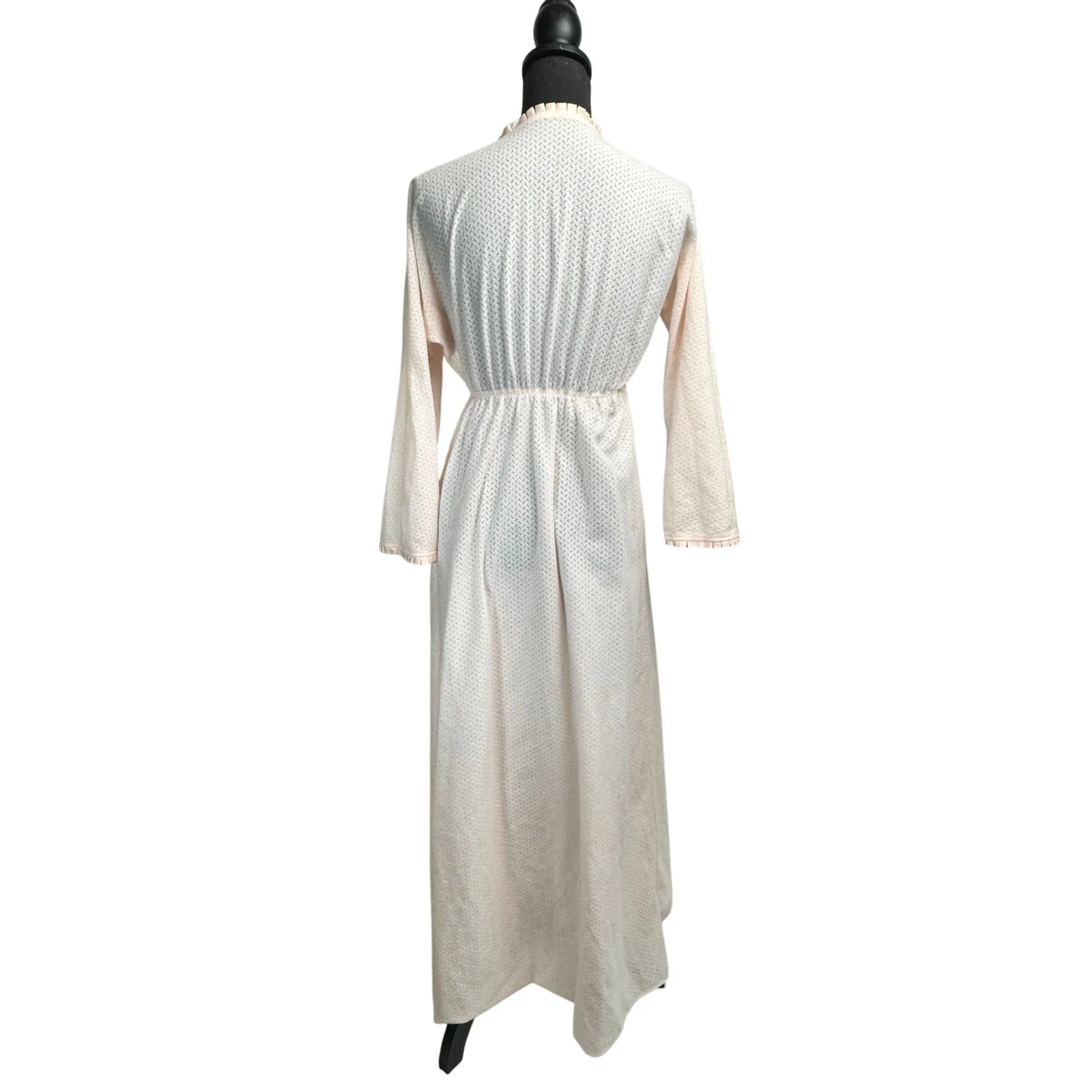 Vintage Miss Elaine Nightgown Pink Empire Waist 70s Long Sleeve Maxi S - Image 8