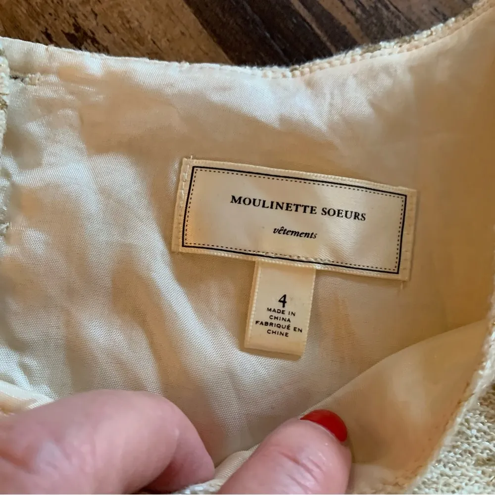 ANTHROPOLOGIE MOULINETTE SOEURS Gold Ivory Floral Dress Size 4 S Small - Image 6