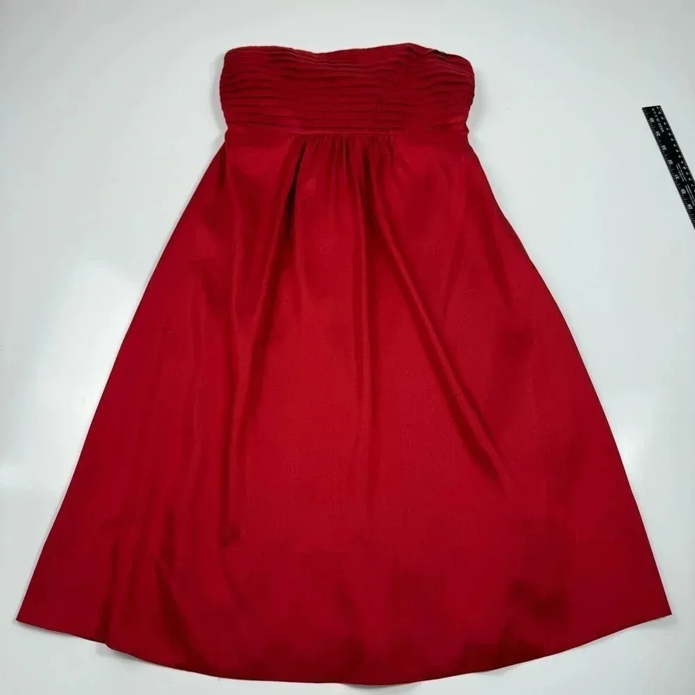 Banana Republic Red Strapless Cocktail Gown |‎ Pleated Top Midi Party Dress 0P - Image 4