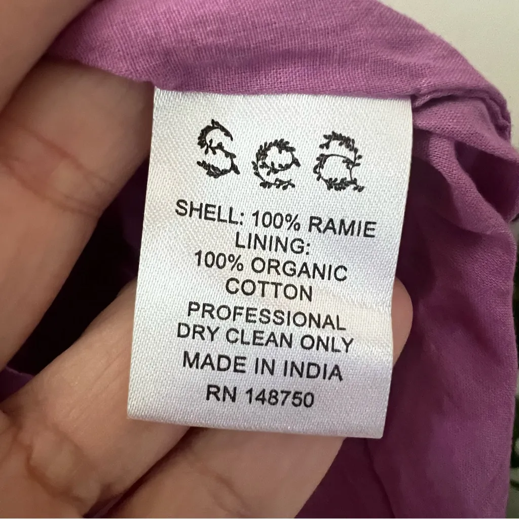 SEA Micah Solid Ramie Flutter Sleeve Dress Women's SIZE MEDIUM Style #SEAAA21892 Purple - Image 8