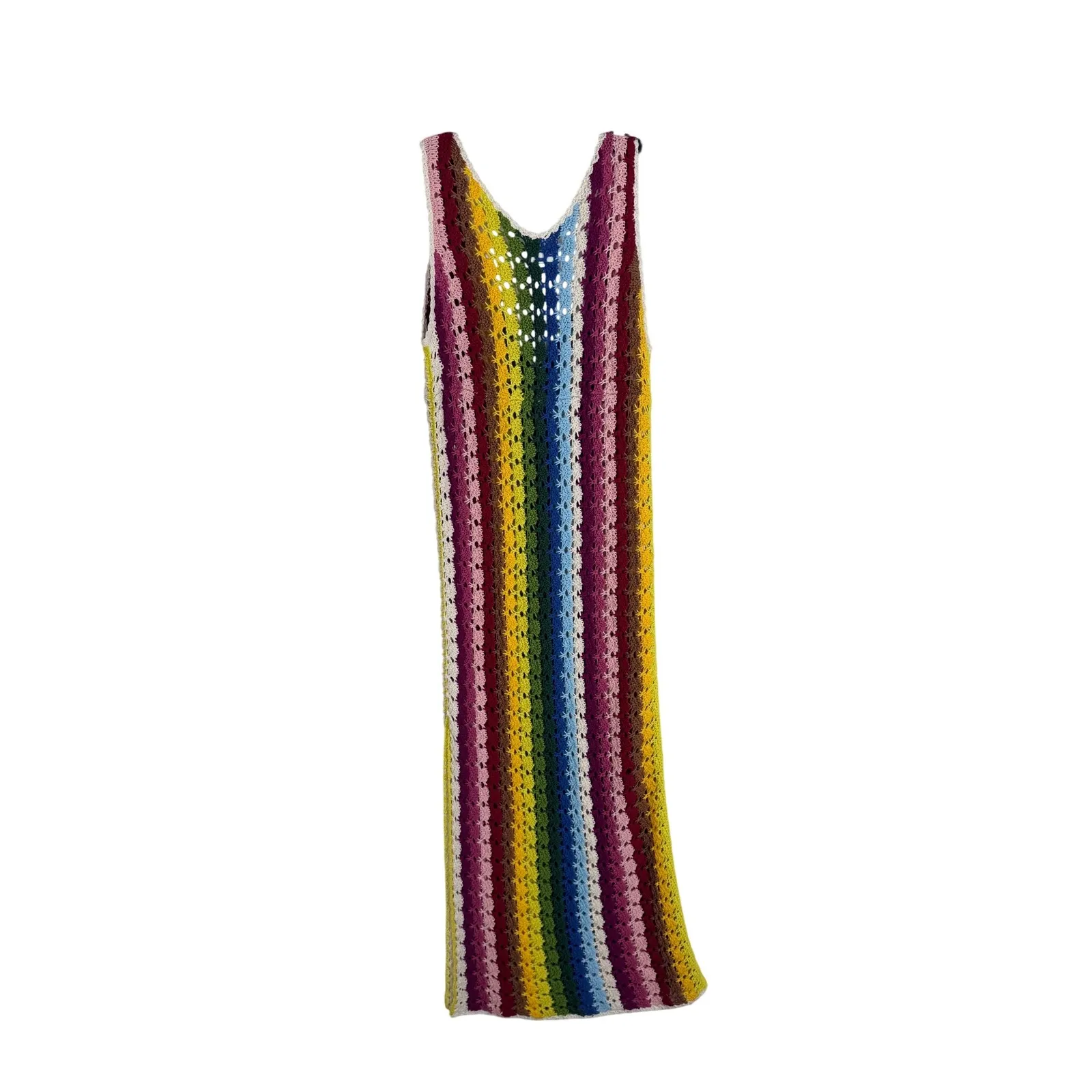 MOTHER Rainbow Crochet Maxi Dress Sleeveless V Neck Boho one size fits all‼️ Yellow - Image 4