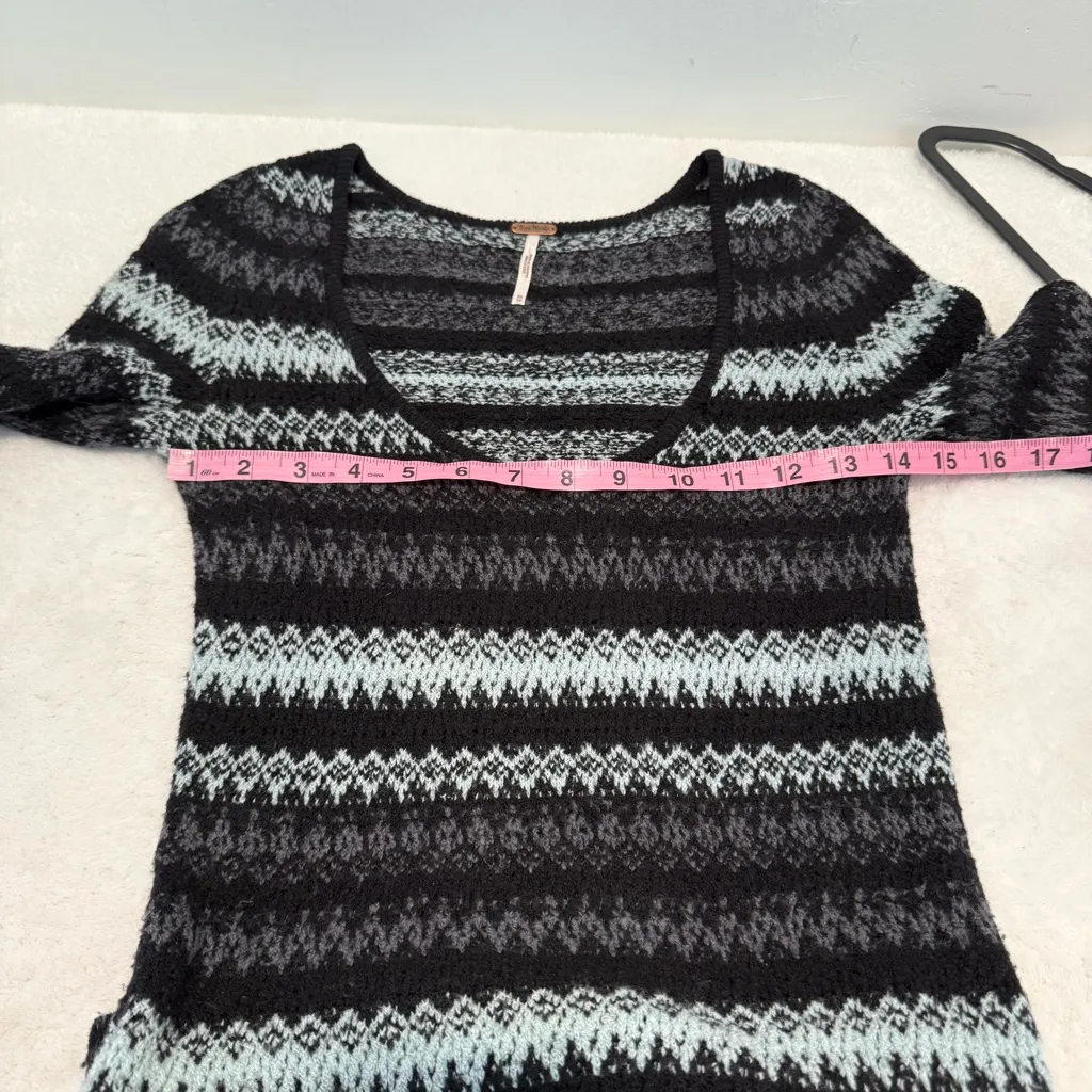 Free People Black Baby Blue Fair Isle Long Sleeve Sweater Dress XS - Image 9