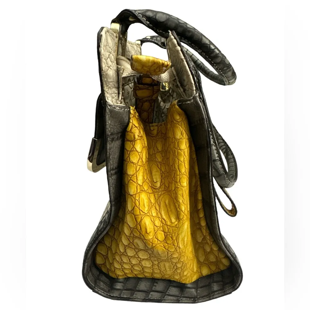 Guess Rhonda Croc Tote Bag Laptop Work Bag Ivory Gray And Mustard - Image 4