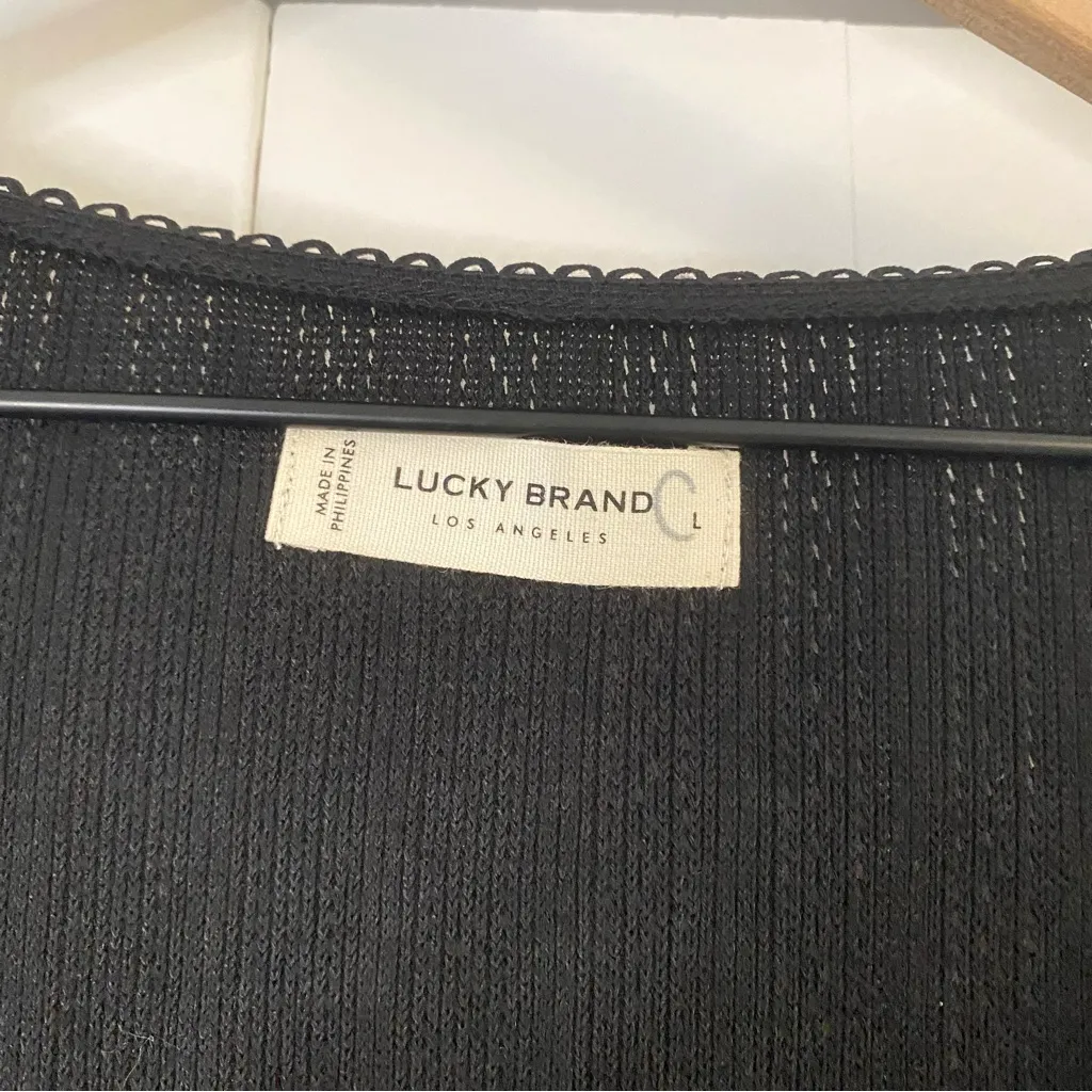 Lucky Brand black blouse with long sleeves. flattering V-neckline - Image 4