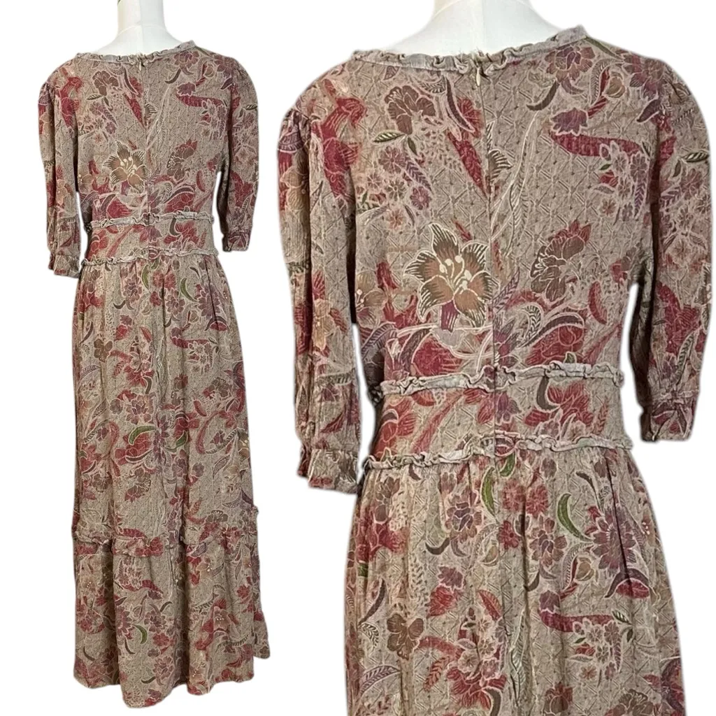 Anthropologie  BTFL-Life Ruffled Floral Maxi Dress Size Large Bohemian Neutral - Image 11