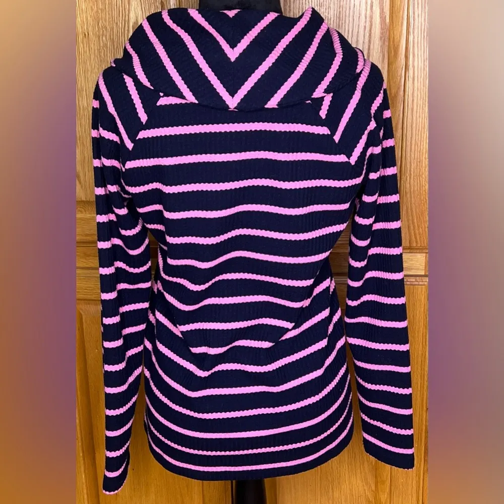 Talbots Raglan Waffle Knit Cowl Neck Long Sleeve Stripe Sweater Top Tee Sz Small - Image 7