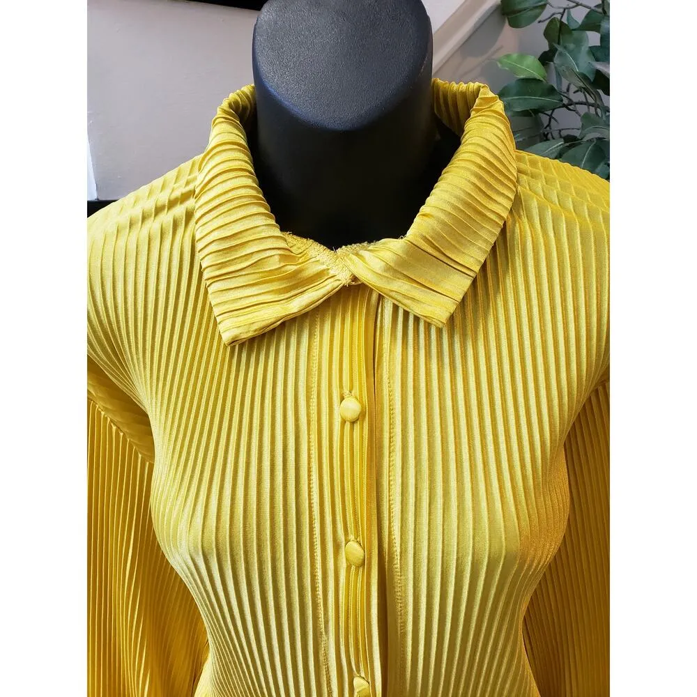 Yellow Pleated Lounge Set XL Button Top Wide Leg Pants 2 - Image 6