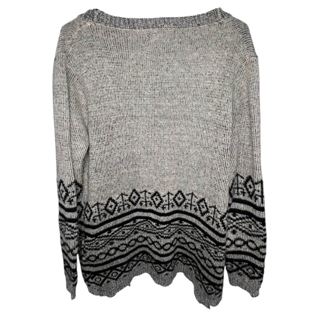Dreamers Grey And Black Fair Isle Aztec Open Knit Cardigan Sweater - Image 3