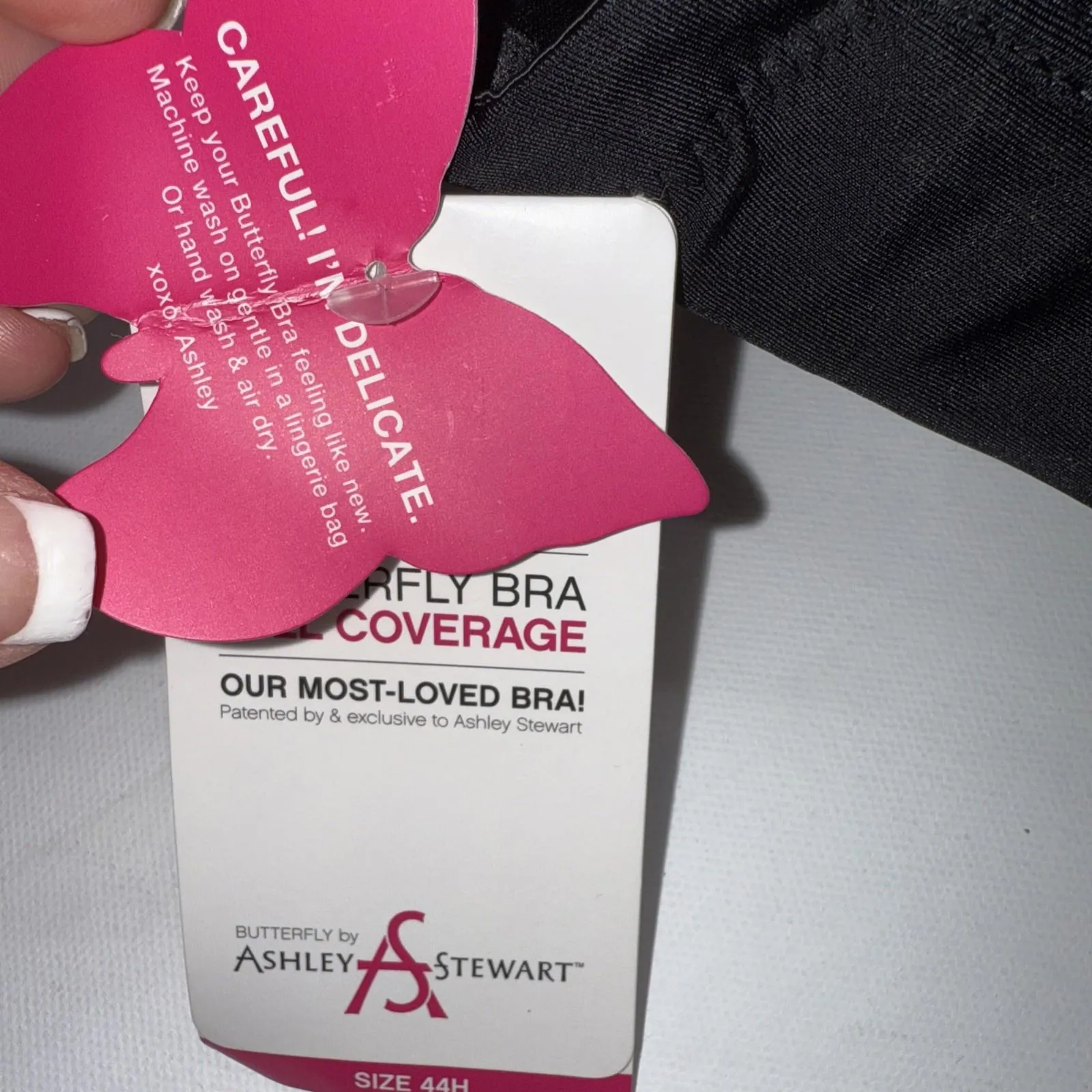 Ashley Stuart Butterfly Black Full Coverage Double Closure Underwire Bra 44H - Image 4