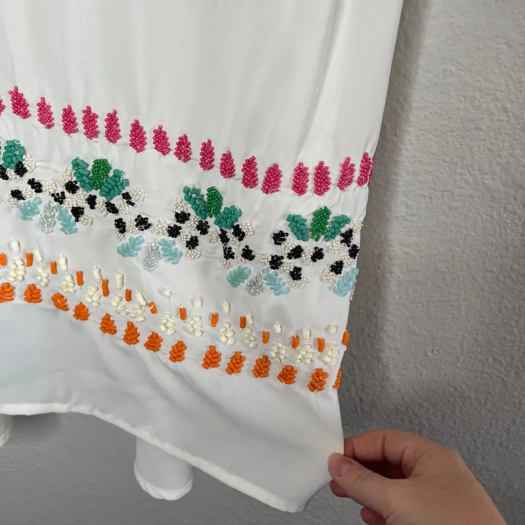 Anthropologie Leifnotes Beaded Chiffon White Tank Top Small - Image 7