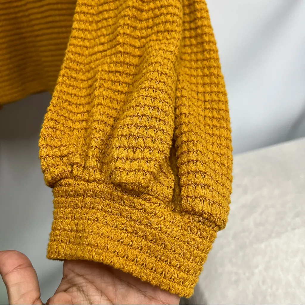 Oversized Mustard Yellow Blouse size Medium long sleeve waffle knit - Image 2