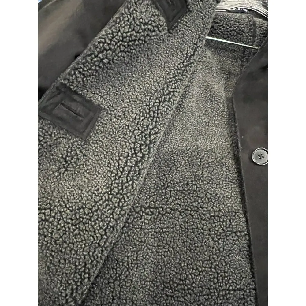 Lands' End Faux Suede Shearling‎ Coat Jacket Longline Women's Size M 10-12 Black - Image 6