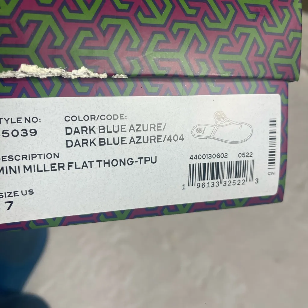 TORY BURCH Mini Miller Flat Thong  Sandals Dark Blue size 7 - Image 7