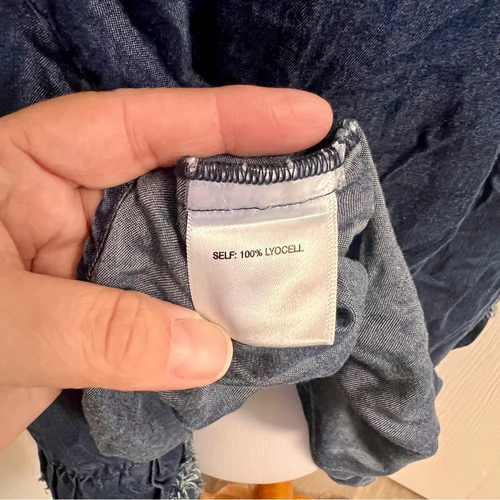 Jane and Delancey Chambray Blouse Tiered Fringe Sleeves - Image 6