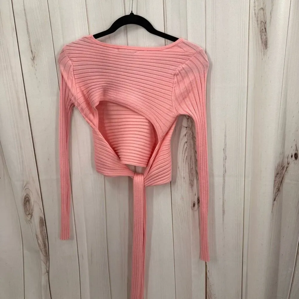 Lulu’s Women’s Small Pink Ribbed Open Back Longsleeve - Image 4