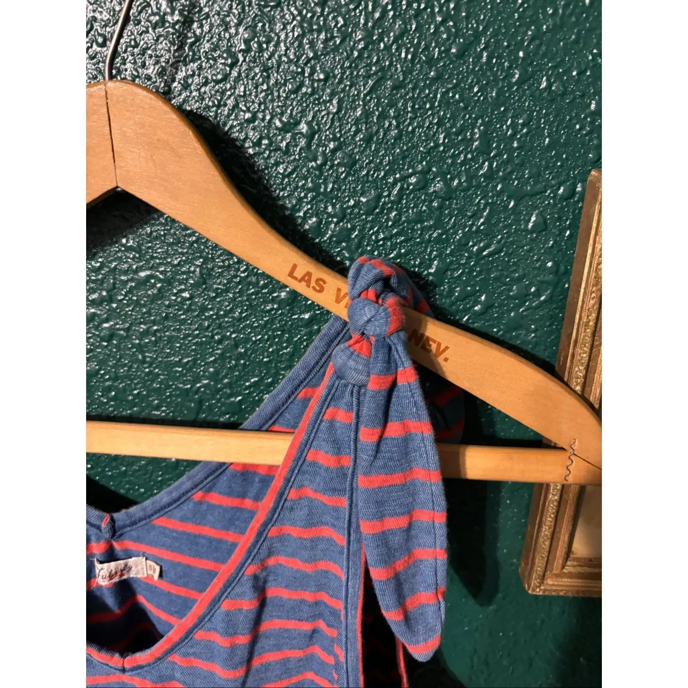 Faherty Florence Salt Wash Striped Pocket Dress Shoulder Tie Indigo Dyed Small Blue - Image 3